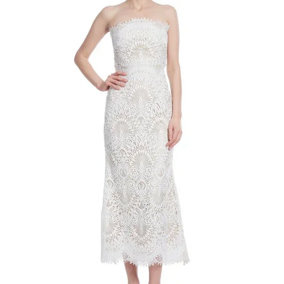 chinese dress ladies Strapless Lace Appliqu Mini Dress by Badgley Mischka
